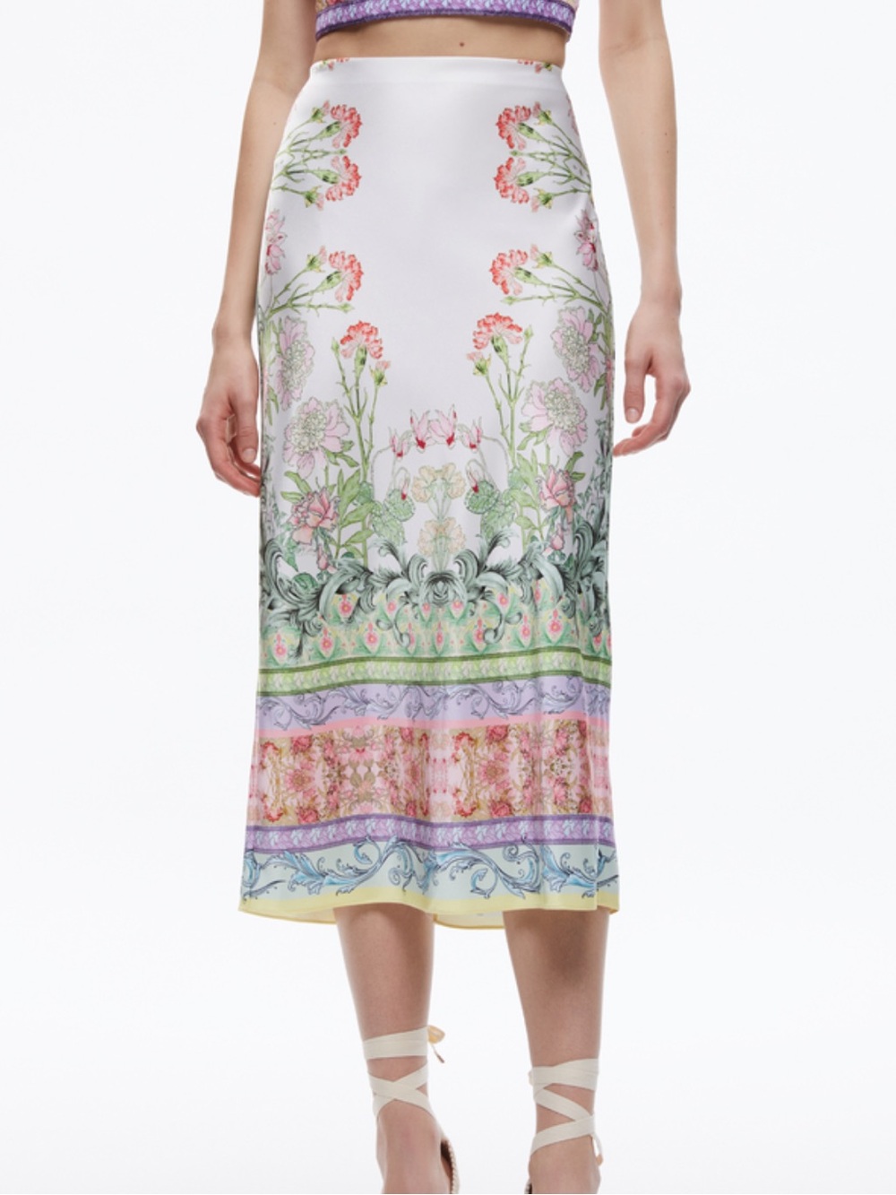 Alice + Olivia Maeve Floral Print Slip Midi Skirt